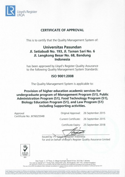 Unpas Meraih ISO 9001:2008: Peningkatan Pelayanan, Manajemen dan Mutu Berkelanjutan